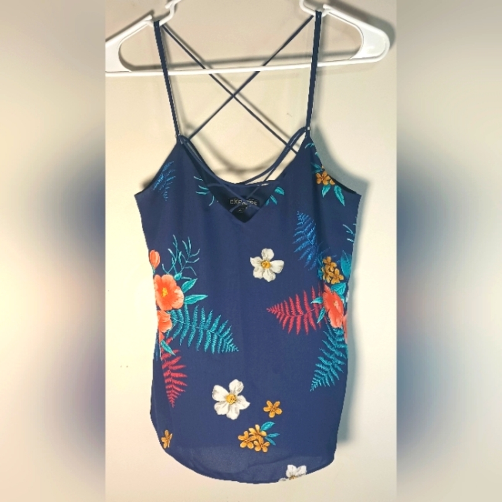Express Women's Camisole Top XSmall Strappy Floral Hawaiian Style Cami Lined